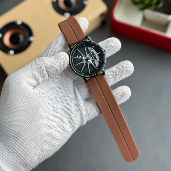 Gyro Spinning Car Alloy Rim Wheel Watch | Car Wheel Watch, Mens Wristwatch with Spinning Car Rim Hub Design, Quartz Movement, Gifts for Car Enthusiasts - Brown