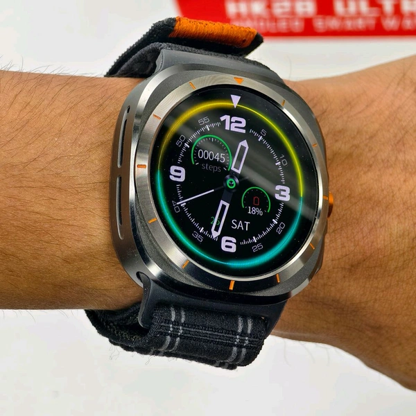 Wearfit HK28 Ultra Smartwatch - 1.43" AMOLED Display, AI-Powered, Health Monitoring, ChatGPT, Bluetooth Call, Wireless Charging (Dual Strap) - 1 Month Cybzone Warranty, Prepaid Orders Only Accepted, Black Strap