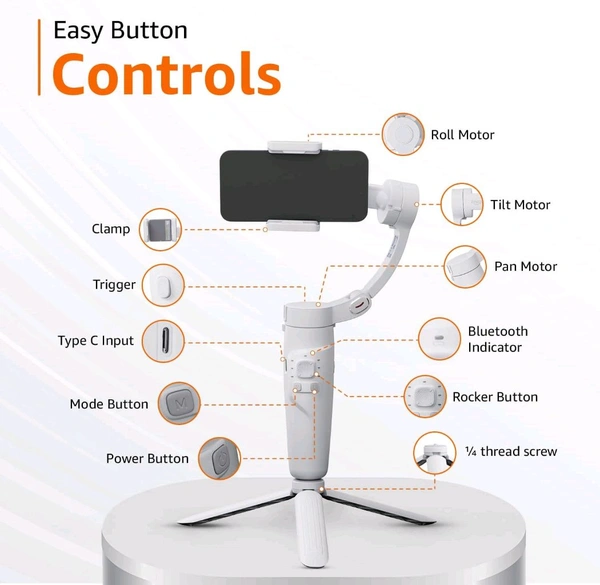 M1 3-AXIS Merak One Original Gimbal | Advanced Gyroscope | Shake-Free Footage | Real Time Charging | Manunt Zooming, Time-Lapse, Honzontal & Portait mode | Ideal for Vlogging & Travel - Prepaid Orders Only Accepted