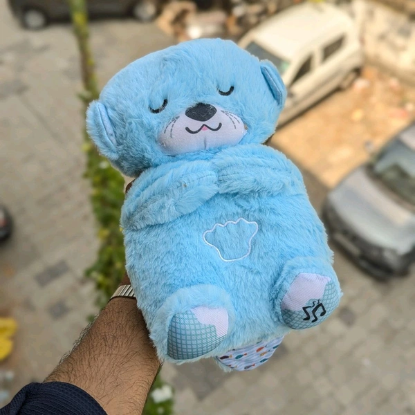 Portable Breathing Teddy Bear Soft Toy Plush Sound Machine, Baby Gift with Music, Lights & Breathing Motion Infant Toys for Newborns, Soft Breathing Stitch Teddy - Blue