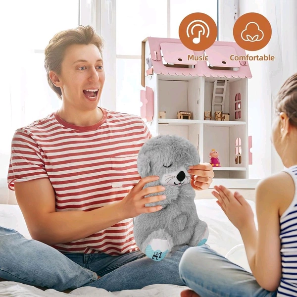 Portable Breathing Teddy Bear Soft Toy Plush Sound Machine, Baby Gift with Music, Lights & Breathing Motion Infant Toys for Newborns, Soft Breathing Stitch Teddy - Blue