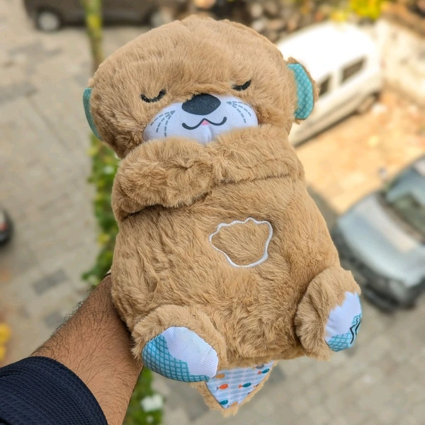 Portable Breathing Teddy Bear Soft Toy Plush Sound Machine, Baby Gift with Music, Lights & Breathing Motion Infant Toys for Newborns, Soft Breathing Stitch Teddy - Brown