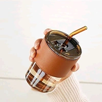 400ml Tumbler Reusable Glass, Mugs with Straw and Lid Sealed