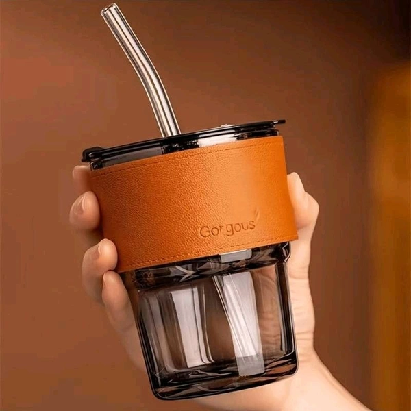 400ml Tumbler Reusable Glass, Mugs with Straw and Lid Sealed