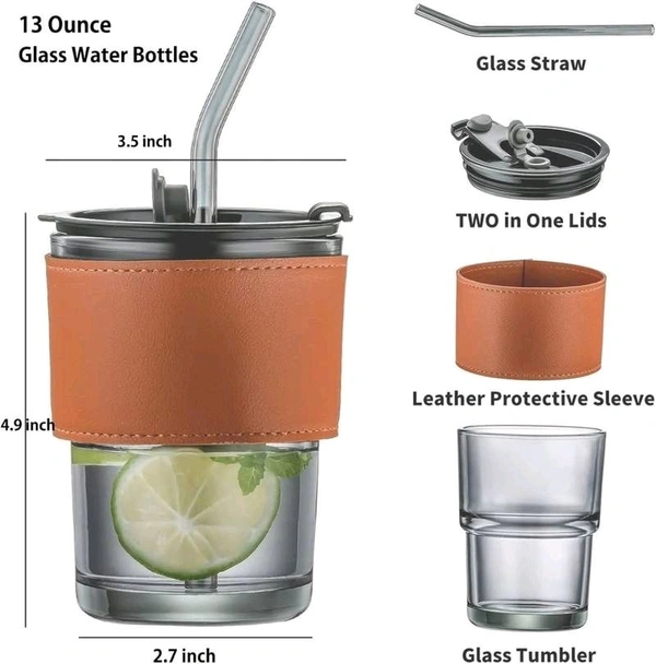 400ml Tumbler Reusable Glass, Mugs with Straw and Lid Sealed