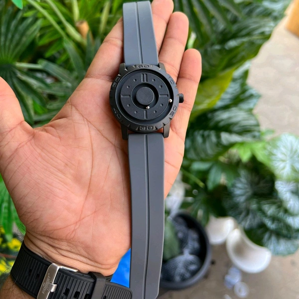 Minimalist Magnetic Ball Watch – Modern Design Watch, Rubber Strap, Round Dial, Battery Powered - Gray