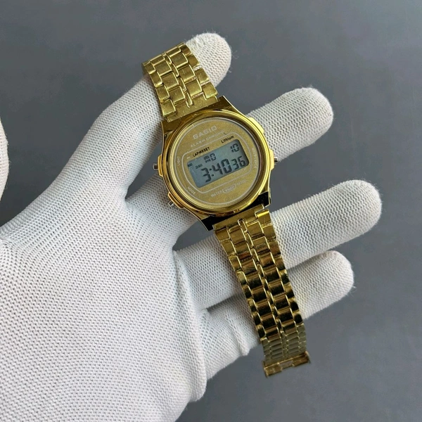 Gasio Digital Unisex Metal Strap Watch - Gold