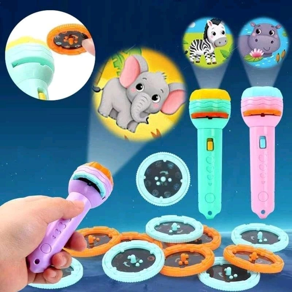 Unique Kids Mini Projector Flashlight, 6 Slide Discs in Animal, Statistics, Alphabet, vegetable and plus-minus patterns, 48 Colorful Images Educational & Fun Night Light Torch for Boys & Girls