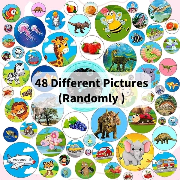 Unique Kids Mini Projector Flashlight, 6 Slide Discs in Animal, Statistics, Alphabet, vegetable and plus-minus patterns, 48 Colorful Images Educational & Fun Night Light Torch for Boys & Girls