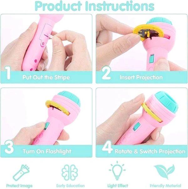 Unique Kids Mini Projector Flashlight, 6 Slide Discs in Animal, Statistics, Alphabet, vegetable and plus-minus patterns, 48 Colorful Images Educational & Fun Night Light Torch for Boys & Girls