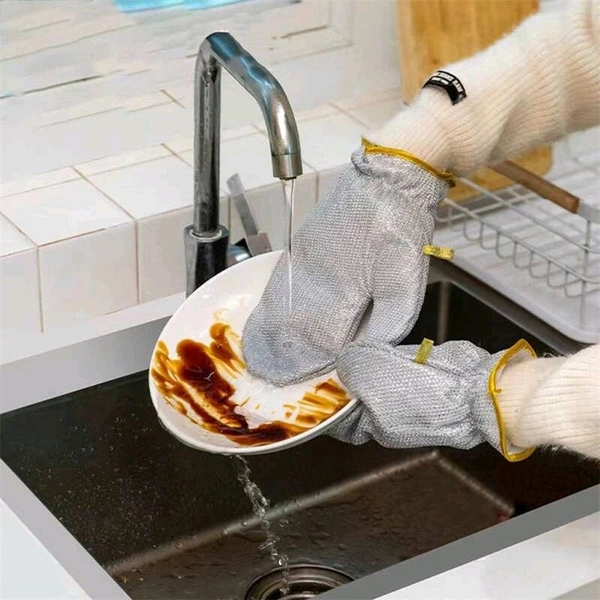 Non Scratch Wire Dishwashing Hand Gloves, Waterproof Home Kitchen Utensils Cleaning Gloves for Washing Dish Easy Rinsing, Reusable Kitchen Gloves For Washing (Pack of 2/Pcs).