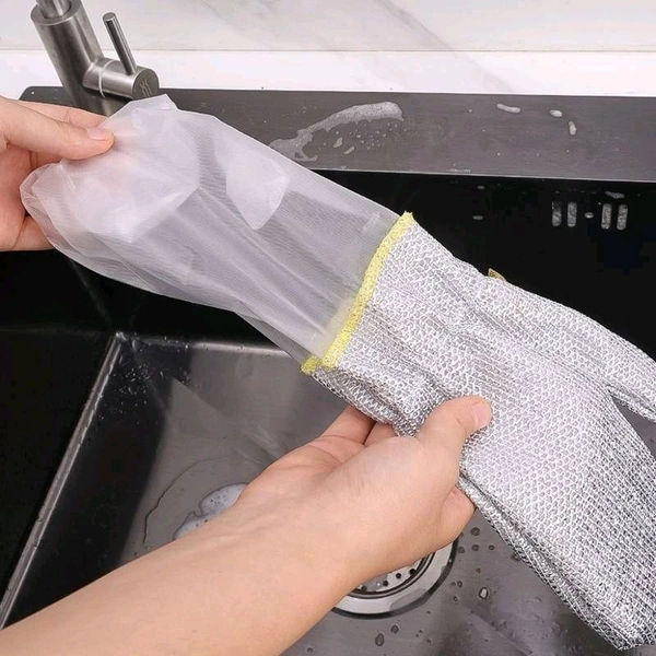 Non Scratch Wire Dishwashing Hand Gloves, Waterproof Home Kitchen Utensils Cleaning Gloves for Washing Dish Easy Rinsing, Reusable Kitchen Gloves For Washing (Pack of 2/Pcs).