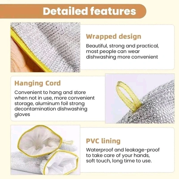 Non Scratch Wire Dishwashing Hand Gloves, Waterproof Home Kitchen Utensils Cleaning Gloves for Washing Dish Easy Rinsing, Reusable Kitchen Gloves For Washing (Pack of 2/Pcs).