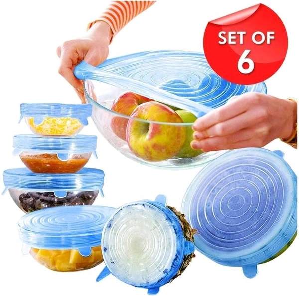 Silicone Stretch Lids Flexible Covers for Utensils, Bowls, Plates Jars, Cans, Mugs, Dishwasher, Freezer Safe, Food Safety Reusable Lids 6 pcs Multi Size