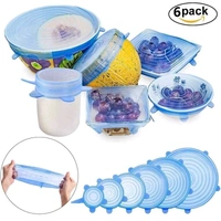 Silicone Stretch Lids Flexible Covers for Utensils, Bowls, Plates Jars, Cans, Mugs, Dishwasher, Freezer Safe, Food Safety Reusable Lids 6 pcs Multi Size