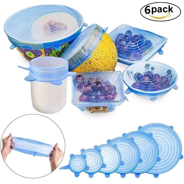 Silicone Stretch Lids Flexible Covers for Utensils, Bowls, Plates Jars, Cans, Mugs, Dishwasher, Freezer Safe, Food Safety Reusable Lids 6 pcs Multi Size