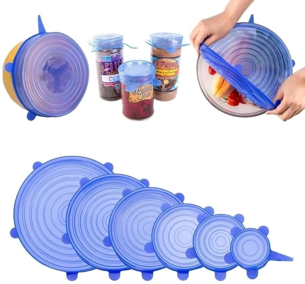 Silicone Stretch Lids Flexible Covers for Utensils, Bowls, Plates Jars, Cans, Mugs, Dishwasher, Freezer Safe, Food Safety Reusable Lids 6 pcs Multi Size