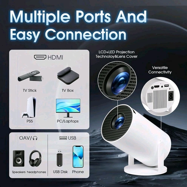 HY300 1GB/8GB, HD Android 11 Projector WiFi 6/BT 5.0 180° Rotation Auto Keystone (Remote Controller) Portable Projector (White) - 1 Month Cybzone Warranty, Prepaid orders only accepted!