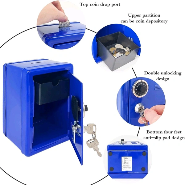 Mini Metal Cash Box, Safe Creative Piggy Bank Key Insurance Cabinet Children's Coin Bank Locker Key Lock Box Wall Mount with 2 Key, Coin Depository Safe Small Key Lock Money Safe with Drop Slot Money Savings Bank for Kids Gift Favor (1 Pc)