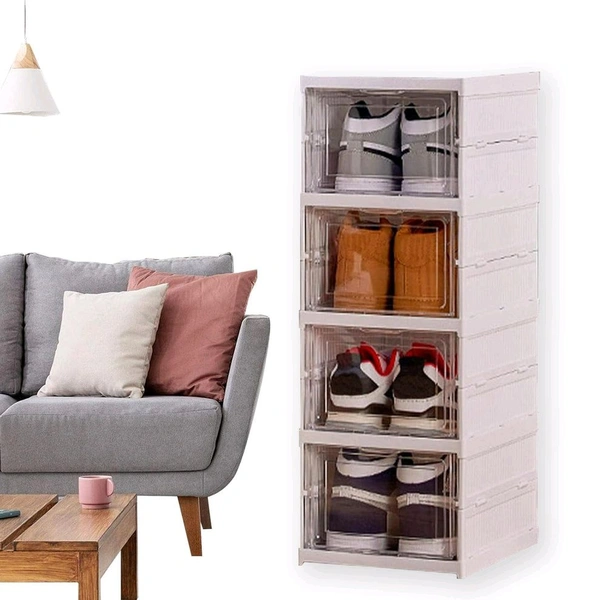 Stackable Multifunctional Storage, for Clothes Foldable Drawer Shelf Basket Utility Cart Rack Storage Organizer Cart for Kitchen, Pantry Closet, Bedroom, Bathroom, Laundry (4 Layer / 1 Pc)