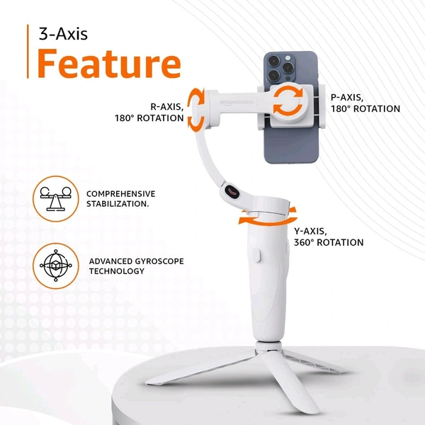 Foldable 3-Axis Gimbal Stabilizer | Advanced Gyroscope | Shake-Free Footage | Object Tracking | Panoramic, Time-Lapse & Slow-Motion | 2500mAh Battery | Ideal for Vlogging & Travel - Prepaid Orders Only Accepted!
