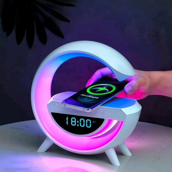 G Lamp Speaker - 3-in-1 Bluetooth Speaker with Fast Wireless Charging, RGB Light, and Sunrise Alarm Clock for Bedroom & Bedside Table (1 Pc)