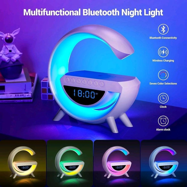 G Lamp Speaker - 3-in-1 Bluetooth Speaker with Fast Wireless Charging, RGB Light, and Sunrise Alarm Clock for Bedroom & Bedside Table (1 Pc)