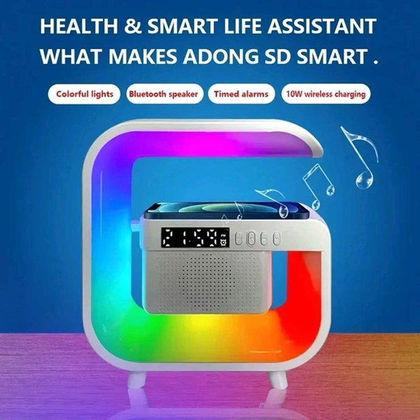 Multi-function Wireless Speaker Audio Desk Lamp Wireless Charger Wireless Playback Speaker RGB Desk Lamp Dazzling LED Colourful Lights Desktop Desk Lamp Sound With Alarm Clock Function And Time Display TF Card Playback (1 Pc)