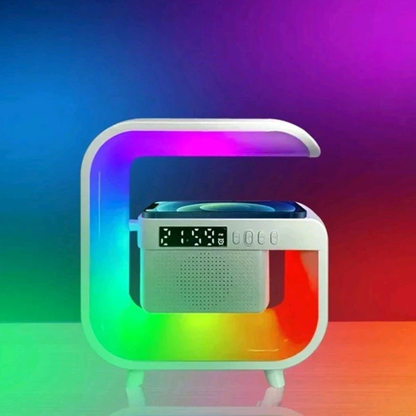 Multi-function Wireless Speaker Audio Desk Lamp Wireless Charger Wireless Playback Speaker RGB Desk Lamp Dazzling LED Colourful Lights Desktop Desk Lamp Sound With Alarm Clock Function And Time Display TF Card Playback (1 Pc)