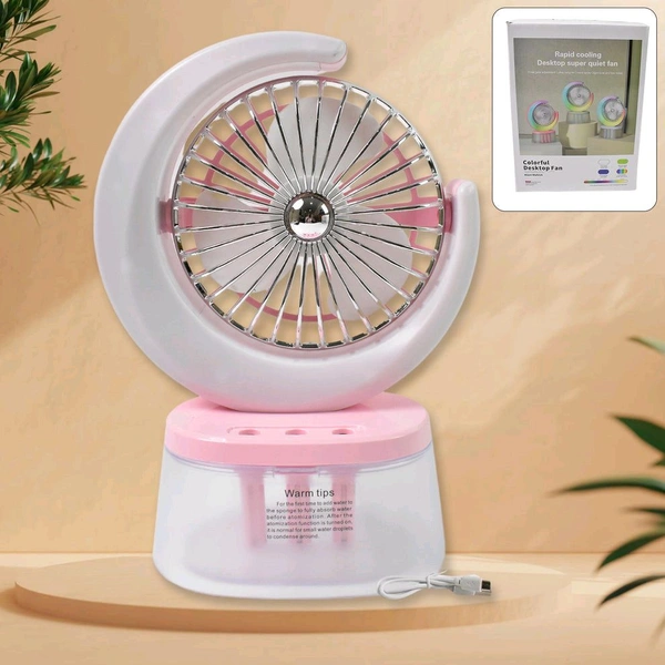 Camping Fan with LED Light | USB Powered Quiet Personal Fan | Portable Humidifying Fan | 3 Speeds Adjustable USB Rechargeable Fan for Outdoor Camping Hiking (1 Pc / Plug & Play Fan)