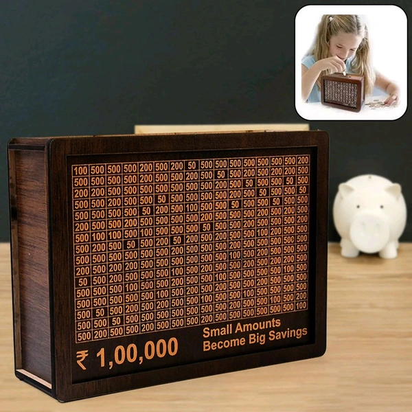 Wooden Money/Piggy Bank, Money Box, Coin Box with Carved Design for Kids/Children, Savings Challenge Box, Cash Vault Wooden Savings Box, Coin Piggy Bank, Money Save Box Smash, Money Saver 