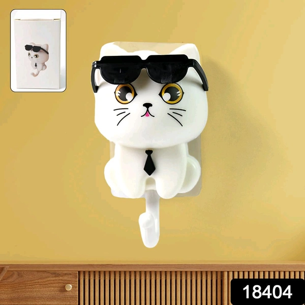 Cat Hook for Wall, Cute Cat Key Hook with Sunglasses, Self-Adhesive Coat Hook, keyholder - Pet Wall Hook for Wall, Decorative for Coat Bag