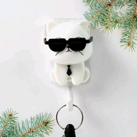 Cat Hook for Wall, Cute Cat Key Hook with Sunglasses, Self-Adhesive Coat Hook, keyholder - Pet Wall Hook for Wall, Decorative for Coat Bag