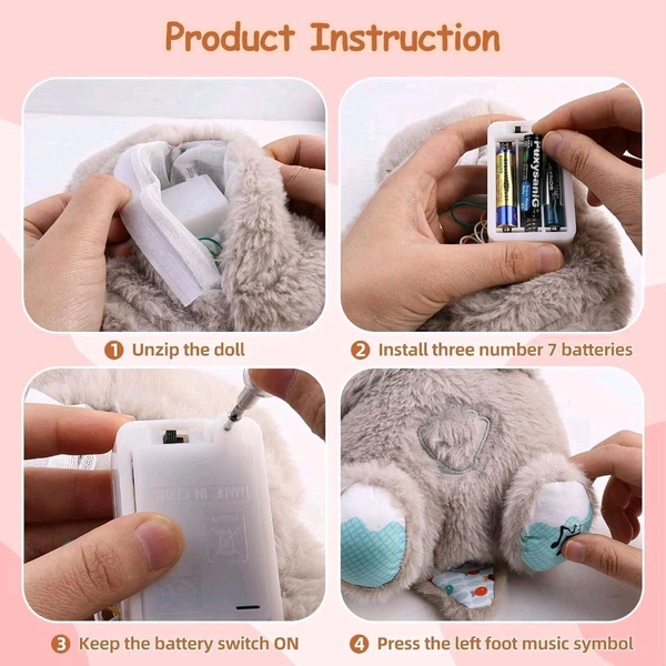 Portable Breathing Teddy Bear Soft Toy Plush Sound Machine, Baby Gift with Music, Lights & Breathing Motion Infant Toys for Newborns, Soft Breathing Stitch Teddy - Sky Blue