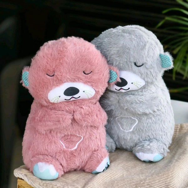 Portable Breathing Teddy Bear Soft Toy Plush Sound Machine, Baby Gift with Music, Lights & Breathing Motion Infant Toys for Newborns, Soft Breathing Stitch Teddy - Gray