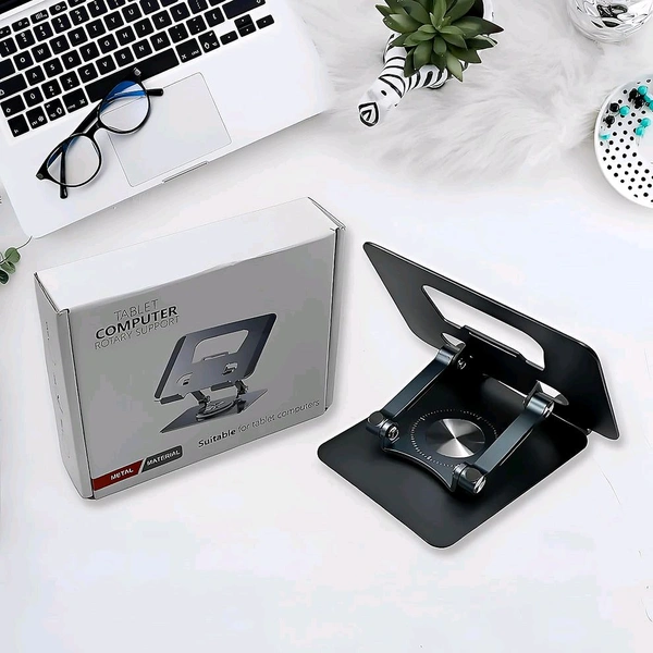 Aluminum Alloy 360°Rotating Bracket, Adjustable Laptop Stand, Portable Foldable Ergonomic Laptop Support - Black