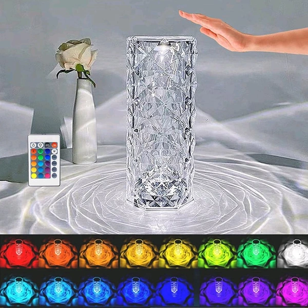 Crystal Touch Night Light (16 Colours) - Rose Diamond Table Lamp with Remote Control, USB Table Lamp, Romantic Date Lighting Decor for Festival, Bedroom, Dining Room