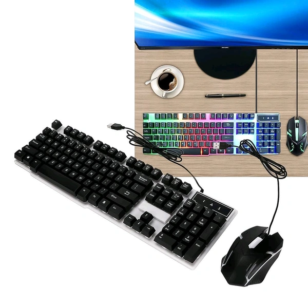 Key Wired Keyboard Mouse Set Backlight USB Colorful Ergonomic Stable Backlit Keyboard Mouse Combo USB Gaming Keyboard Mouse for Laptop PC Gamers (2 Pc Set)