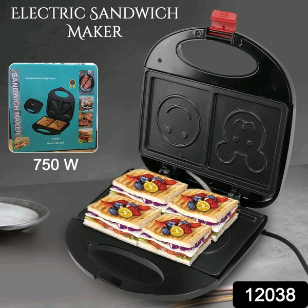 Electric Panini Maker, Double Sided Heating 750W Electric Sandwich Maker 3 in 1 for Apartment for RV Travel, EU Plug (1 Pc)
