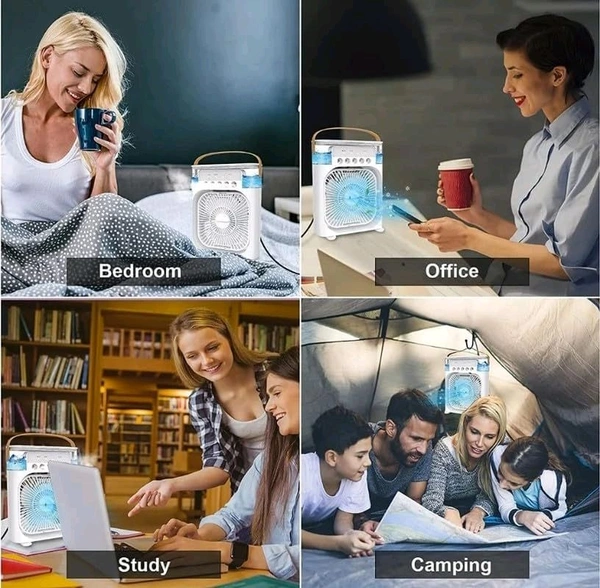 Mini Cooling Fan with Mist Spray & Water Tank, USB Rechargeable | 3-Speed Modes | Portable Air Cooler | Ideal for Home, Office & Travel
