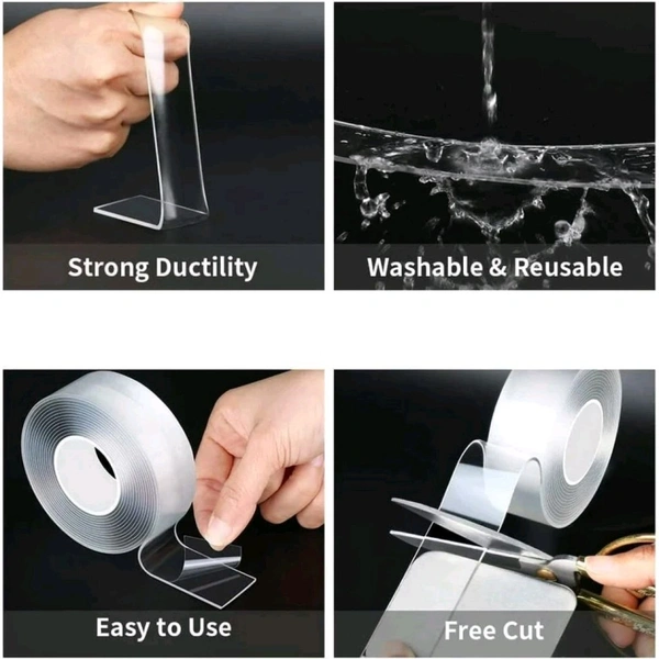 Sticky Double Sided Tape Washable Adhesive Tape Reusable  - 3 Meter
