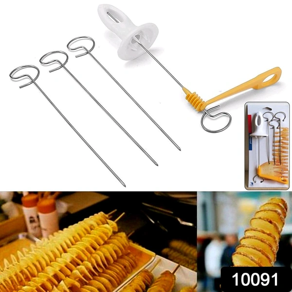 1 Set Potato Spiral Cutter, Potato Twister Tornado Potato Spiral Cutter Slicer Chips Kitchen Cooking Maker Tower Chips Making Twist Shredder, Home Kitchen Helper (4 Spits)