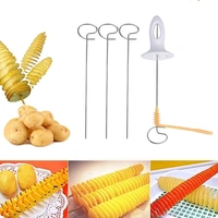 1 Set Potato Spiral Cutter, Potato Twister Tornado Potato Spiral Cutter Slicer Chips Kitchen Cooking Maker Tower Chips Making Twist Shredder, Home Kitchen Helper (4 Spits)