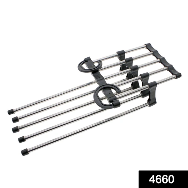 Household Plastic & Stainless Steel 5 In 1 Multi-Layered Mass Pant Hangers, Folding Storage Pant Rack Shelves
 - Pack Of 2