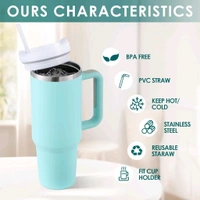 1200 ML Insulated Tumbler with Lid and Straw | Stainless Steel Tumbler with Handle & Straw | Best for Travelling, Sport, Office, Gym & Outdoor for Adults Best for Gifting Thermal Cope Beer