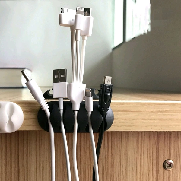 Cable Clips Cord Holder Set 5 Pcs – Adhesive Cable Organizer for Charging Stations, Desktop, Laptop, Mobile, Earphones, Wall-Mounted Plug Management, Multi-Purpose Sticky Stoppers