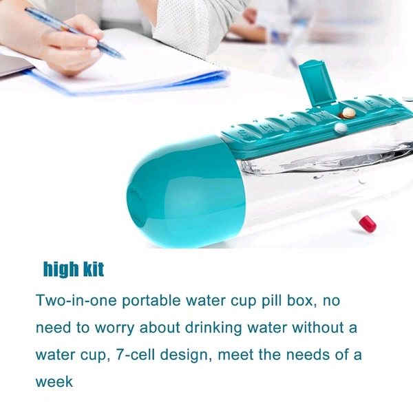 Water Bottle Portable Pill Insertion Organizer Water Bottle With Built-In Daily Vitamin Holder Supplement Organizer Case (Multicolored), 600 ML