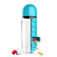 Water Bottle Portable Pill Insertion Organizer Water Bottle With Built-In Daily Vitamin Holder Supplement Organizer Case (Multicolored), 600 ML