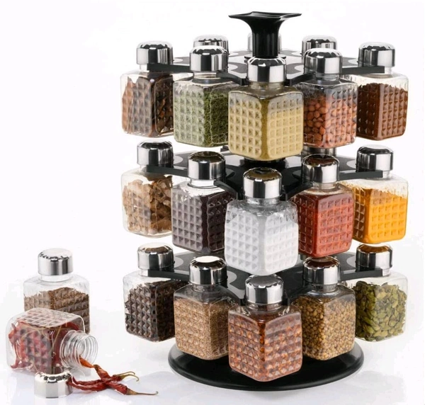 All New Square 24 Bottle Design 360 Degree Revolving Spice Rack Container Condiment, Pieces Set, Square Small Container