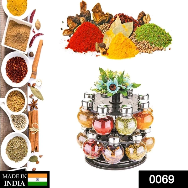 Multipurpose Revolving Plastic Spice Rack Set (16pcs) – Transparent Jars for Easy Spice Access